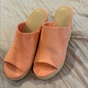 JustFab Orange Mules with Cork Wedge